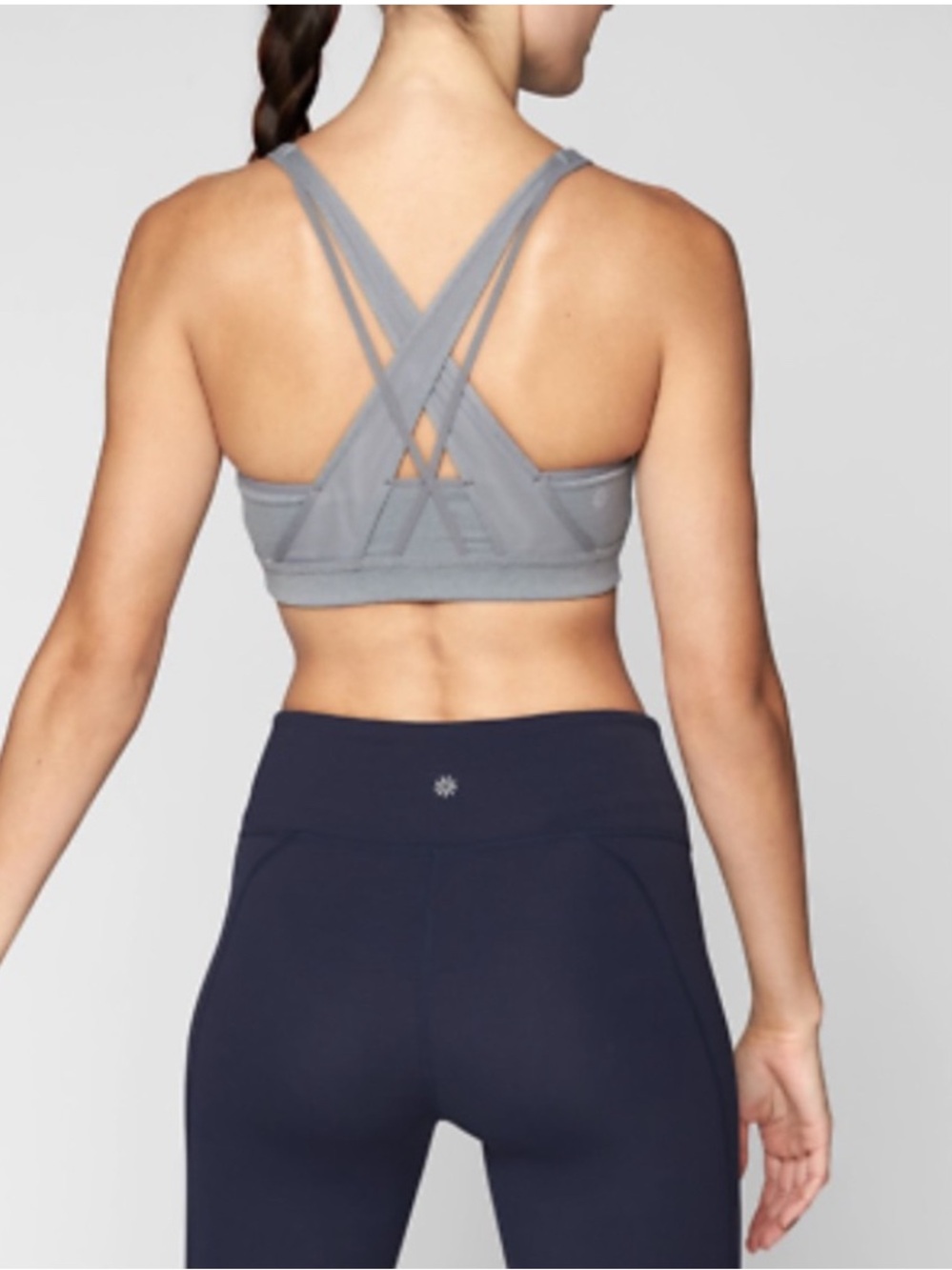 Athleta Transcendence Gray Strappy Sports Bra